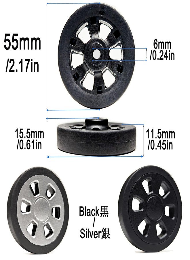 FSATNDE Suitcase Spinner Replacement Set of 8PC 2.2in55mm Rubber Wheels & 2Size Axles Mute Flexible Smooth for Worn out Luggage Trolley Caster Repair - Image 2
